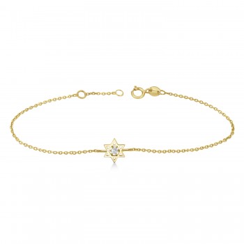Lab Grown Diamond Jewish Star of David Petite Bracelet 14K Yellow Gold (0.03ct)