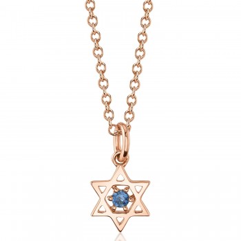 Blue Sapphire Jewish Star of David Petite Pendant Necklace 14K Rose Gold (0.03ct)