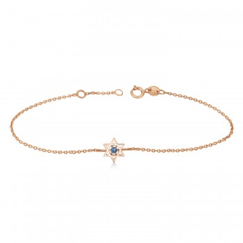 Blue Sapphire Jewish Star of David Petite Bracelet 14K Rose Gold (0.03ct)