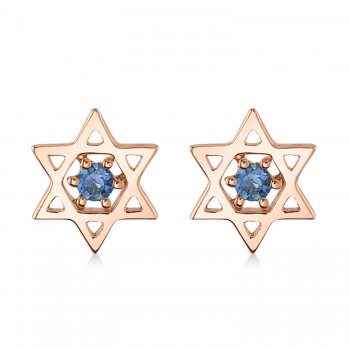 Blue Sapphire Jewish Star of David Petite Stud Earrings 14K Rose Gold (0.03ct)