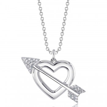 Diamond Heart & Arrow Link Pendant Necklace 14K White Gold (0.07ct)
