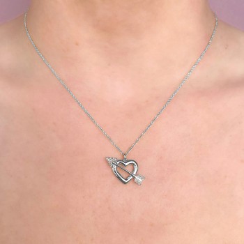 Diamond Heart & Arrow Link Pendant Necklace 14K White Gold (0.07ct)