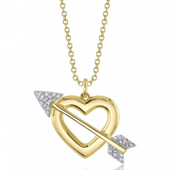 Diamond Heart & Arrow Link Pendant Necklace 14K Yellow Gold (0.07ct)