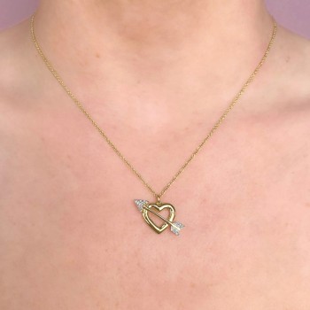 Diamond Heart & Arrow Link Pendant Necklace 14K Yellow Gold (0.07ct)