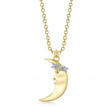 Diamond Crescent Moon Pendant Necklace 14K Yellow Gold (0.03ct)