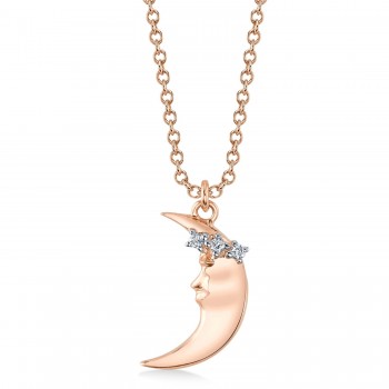 Diamond Crescent Moon Pendant Necklace 14K Rose Gold (0.03ct)
