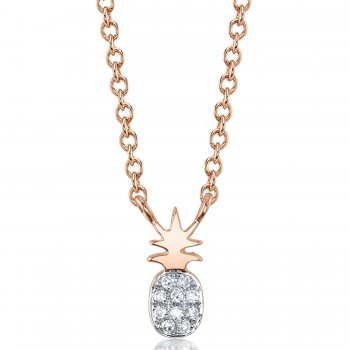 Diamond Pineapple Pendant Necklace 14K Rose Gold (0.03ct)
