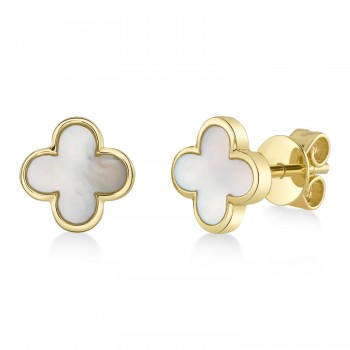 Mother Of Pearl Clover Stud Earrings 14K Yellow Gold (0.59ct)