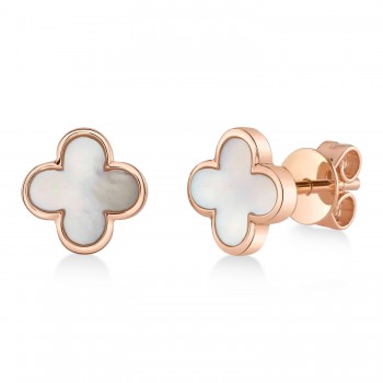 Mother Of Pearl Clover Stud Earrings 14K Rose Gold (0.59ct)