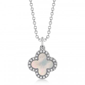 Diamond Double Sided Clover Pendant Necklace 14K White Gold (1.03ct)