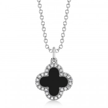 Diamond Double Sided Clover Pendant Necklace 14K White Gold (1.03ct)