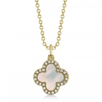 Diamond Double Sided Clover Pendant Necklace 14K Yellow Gold (1.03ct)