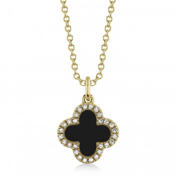 Diamond Double Sided Clover Pendant Necklace 14K Yellow Gold (1.03ct)