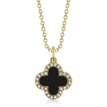 Diamond Double Sided Clover Pendant Necklace 14K Yellow Gold (1.03ct)