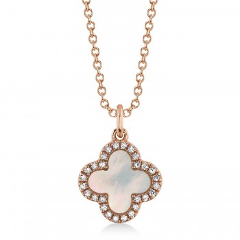 Diamond Double Sided Clover Pendant Necklace 14K Rose Gold (1.03ct)