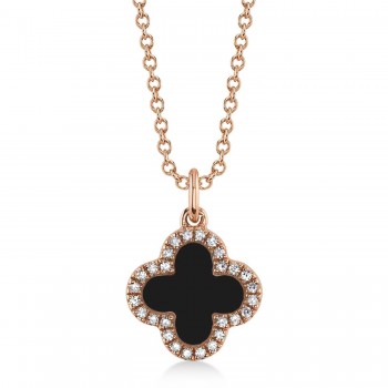 Diamond Double Sided Clover Pendant Necklace 14K Rose Gold (1.03ct)