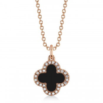 Diamond Double Sided Clover Pendant Necklace 14K Rose Gold (1.03ct)