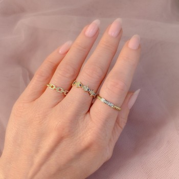 Diamond & Blue Sapphire Hamsa Ring 14K Yellow Gold (0.24ct)