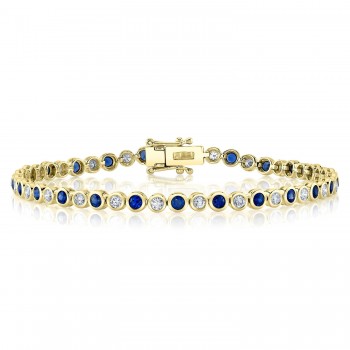 Lab Grown Blue Sapphire & Diamond Tennis Bracelet 14K Yellow Gold (2.50ct)