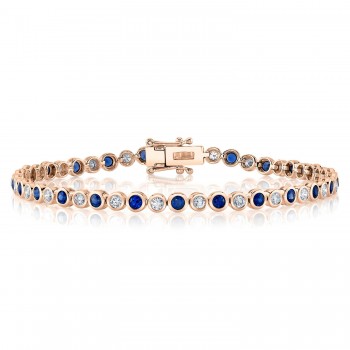 Lab Grown Blue Sapphire & Diamond Tennis Bracelet 14K Rose Gold (2.50ct)