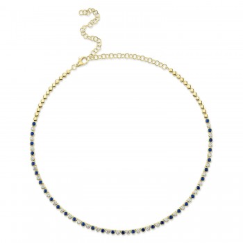 Blue Sapphire & Diamond Bezel Necklace 14K Yellow Gold (3.35ct)