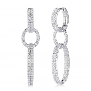 Diamond Oval Hoop Drop Earrings 14K White Gold (2.59ct)