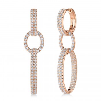 Lab Grown Diamond Oval Hoop Drop Earrings 14K Rose Gold (2.59ct)