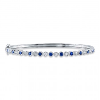 Alternating Diamond & Blue Sapphire Bezel Bangle Bracelet 14K White Gold (1.22ct)