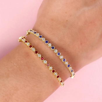 Blue Sapphire & Diamond Bangle Bracelet 14K Yellow Gold (1.22ct)