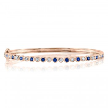 Blue Sapphire & Diamond Bangle Bracelet 14K Rose Gold (1.22ct)