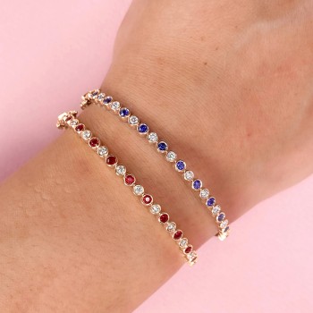 Blue Sapphire & Diamond Bangle Bracelet 14K Rose Gold (1.22ct)