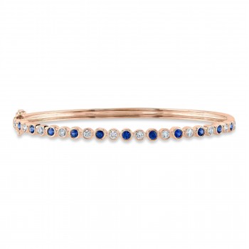 Alternating Diamond & Blue Sapphire Bezel Bangle Bracelet 14K Rose Gold (1.22ct)