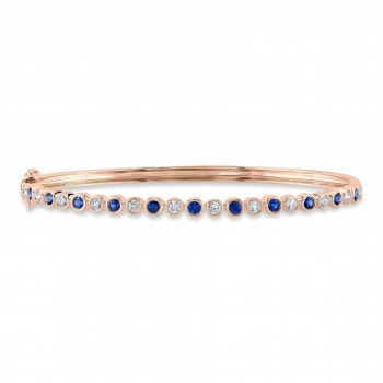 Alternating Diamond & Blue Sapphire Bezel Bangle Bracelet 14K Rose Gold (1.22ct)