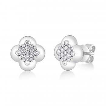 Diamond Clover Stud Earrings 14K White Gold (0.39ct)