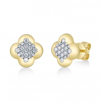 Diamond Clover Stud Earrings 14K Yellow Gold (0.39ct)