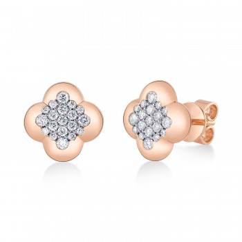 Diamond Clover Stud Earrings 14K Rose Gold (0.39ct)