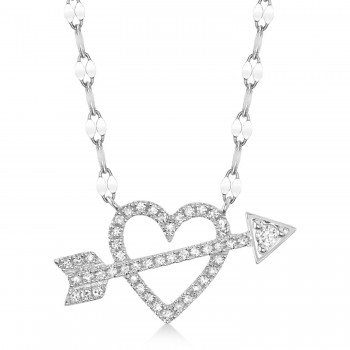 Diamond Accented Heart & Arrow Pendant Necklace 14K White Gold (0.16ct)