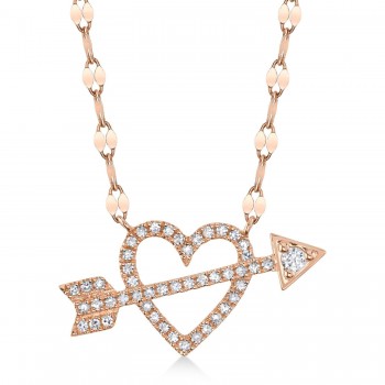 Diamond Accented Heart & Arrow Pendant Necklace 14K Rose Gold (0.16ct)