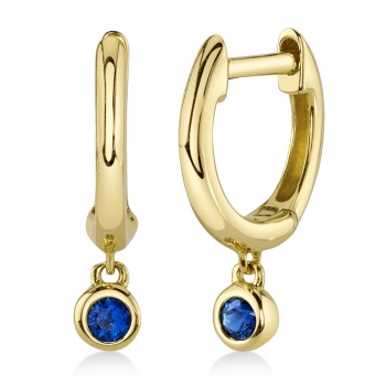 Round Blue Sapphire Bezel Huggie Earrings 14K Yellow Gold (0.08ct)