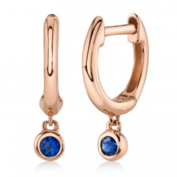 Round Blue Sapphire Bezel Huggie Earrings 14K Rose Gold (0.08ct)