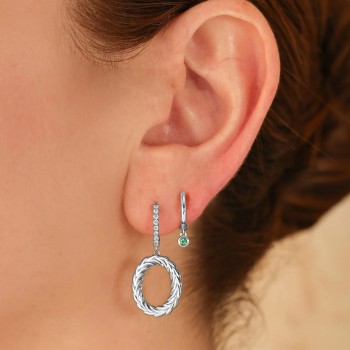 Round Emerald Bezel Huggie Earrings 14K White Gold (0.05ct)