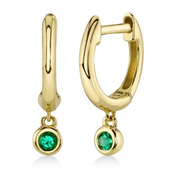 Round Emerald Bezel Huggie Earrings 14K Yellow Gold (0.05ct)