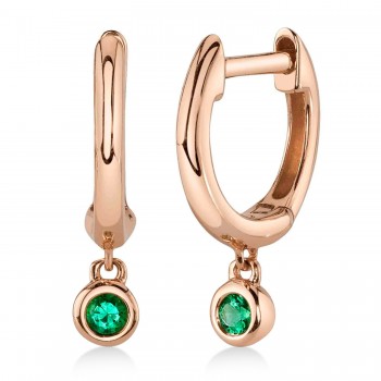 Round Emerald Bezel Huggie Earrings 14K Rose Gold (0.05ct)
