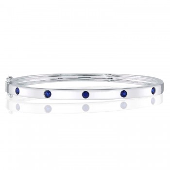 Blue Sapphire Five Stone Bangle Bracelet 14K White Gold (0.38ct)