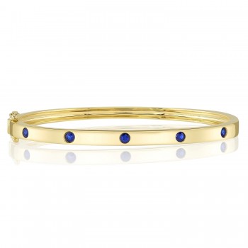 Blue Sapphire Five Stone Bangle Bracelet 14K Yellow Gold (0.38ct)