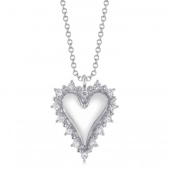 Diamond Puffed Heart Pendant Necklace 14K White Gold (0.18ct)