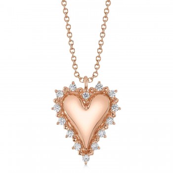 Diamond Puffed Heart Pendant Necklace 14K Rose Gold (0.18ct)