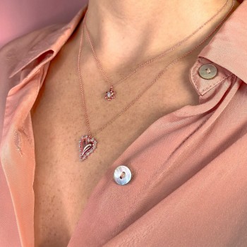 Diamond Puffed Heart Pendant Necklace 14K Rose Gold (0.18ct)