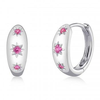 Pink Sapphire Star Huggie Earrings 14K White Gold (0.11ct)