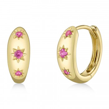 Pink Sapphire Star Huggie Earrings 14K Yellow Gold (0.11ct)